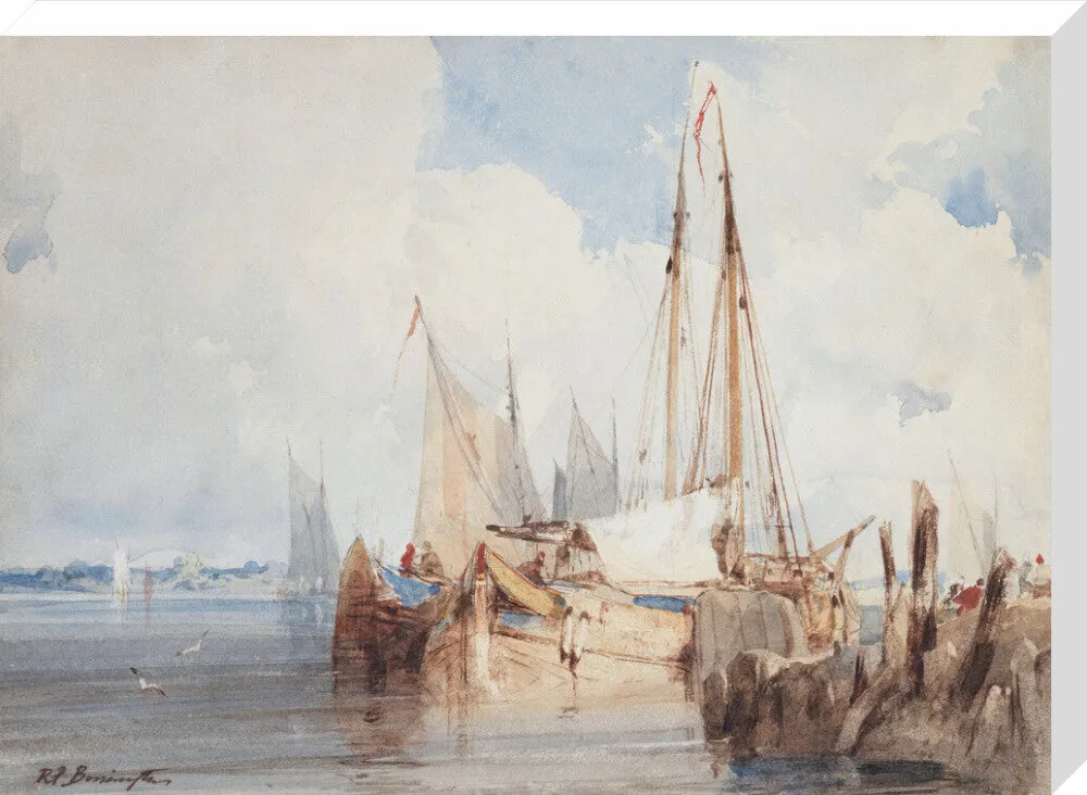 Richard Parkes Bonington, Fishing Boats Moored in an Estuary