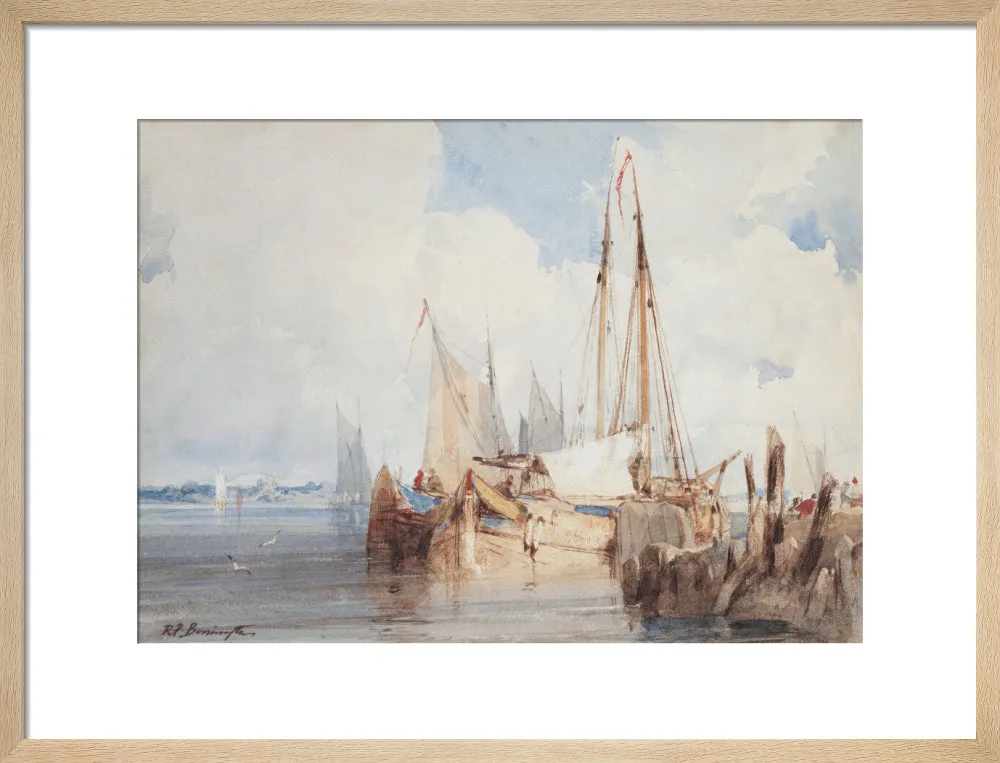 Richard Parkes Bonington, Fishing Boats Moored in an Estuary