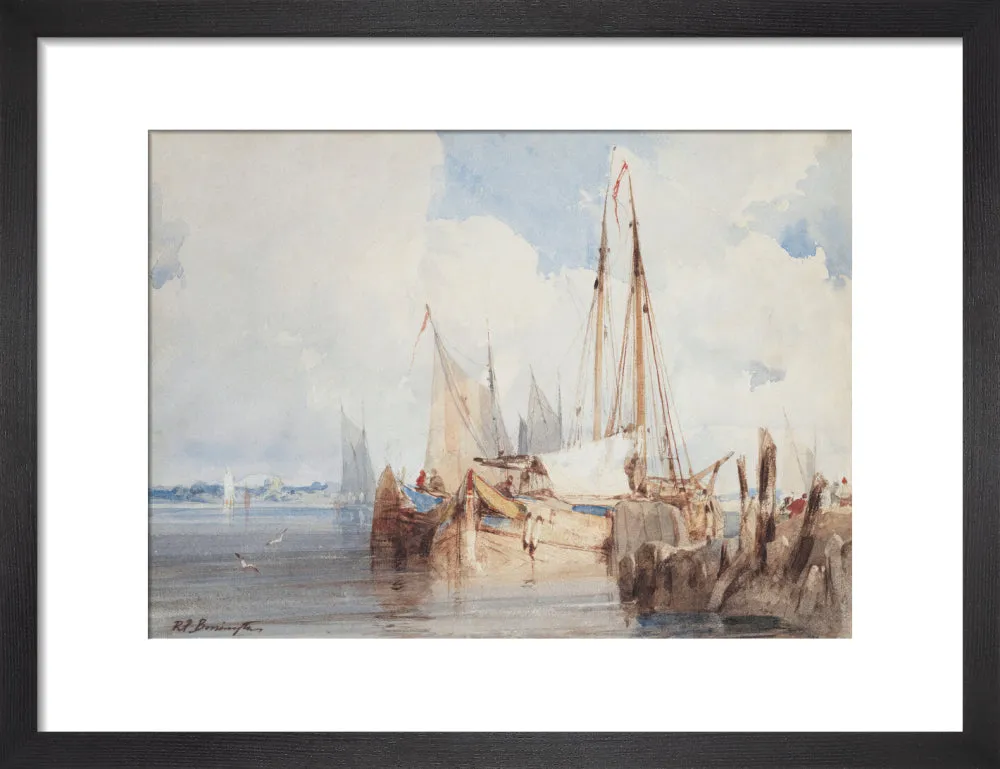 Richard Parkes Bonington, Fishing Boats Moored in an Estuary