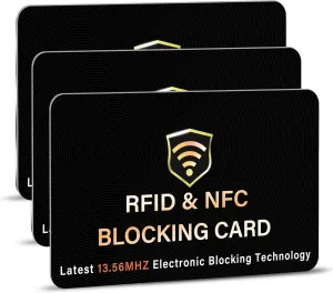 SaiTech IT 3 Pack RFID Blocking Card, One Card Protects Entire Wallet Purse, NFC Contactless Bank Debit Credit Card Protector ID ATM Guard Card Blocker?C(Black)