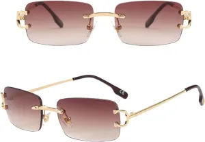 SDINM Rimless Sunglasses for Men Women Fashion Small Narrow Rectangle Sun Glasses Shades 90s Eyewear