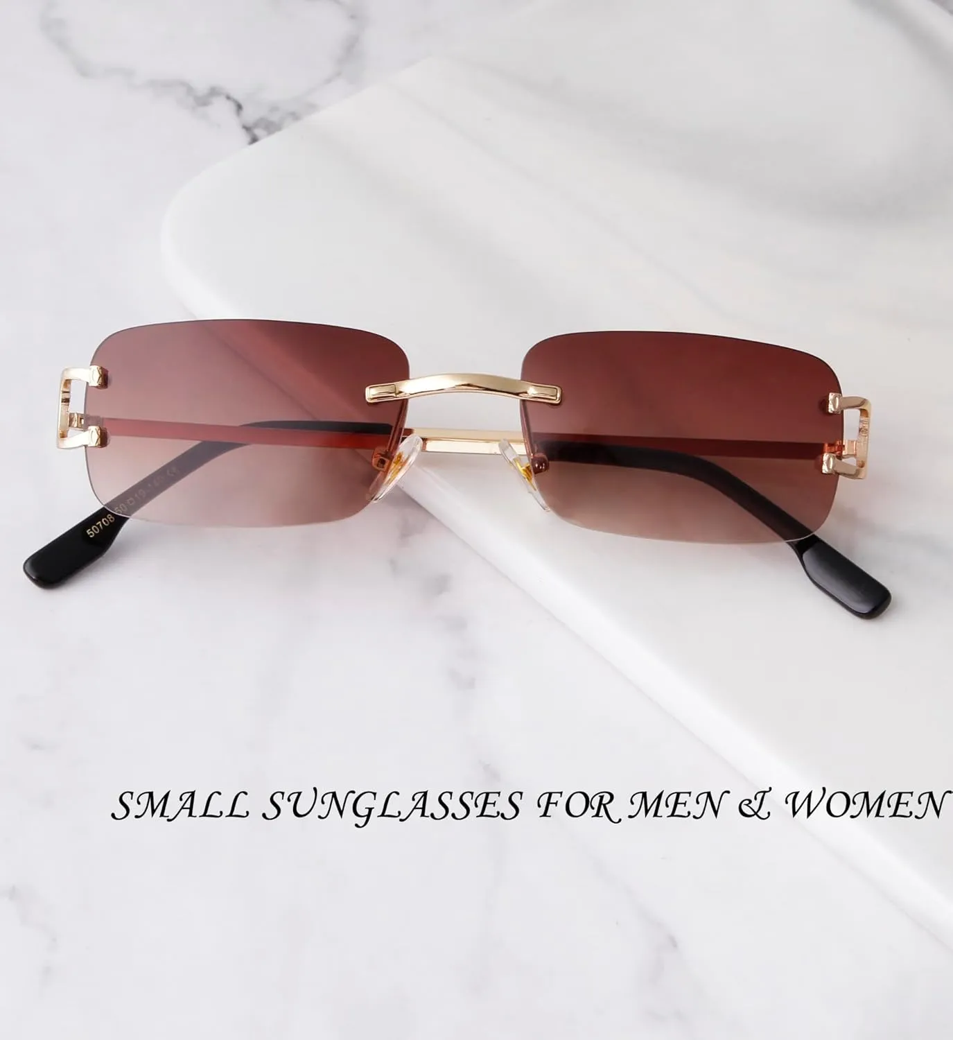 SDINM Rimless Sunglasses for Men Women Fashion Small Narrow Rectangle Sun Glasses Shades 90s Eyewear