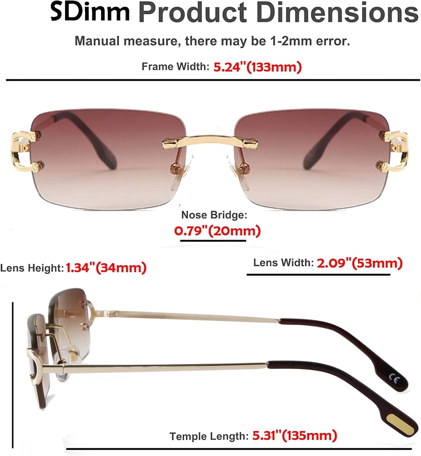 SDINM Rimless Sunglasses for Men Women Fashion Small Narrow Rectangle Sun Glasses Shades 90s Eyewear