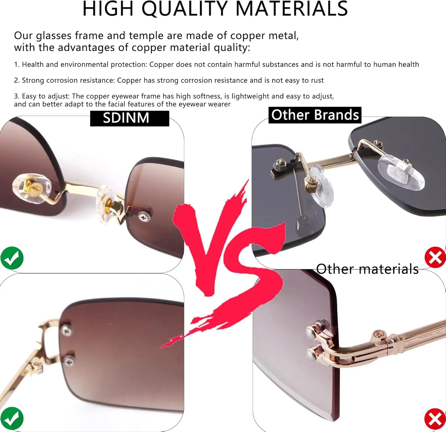 SDINM Rimless Sunglasses for Men Women Fashion Small Narrow Rectangle Sun Glasses Shades 90s Eyewear
