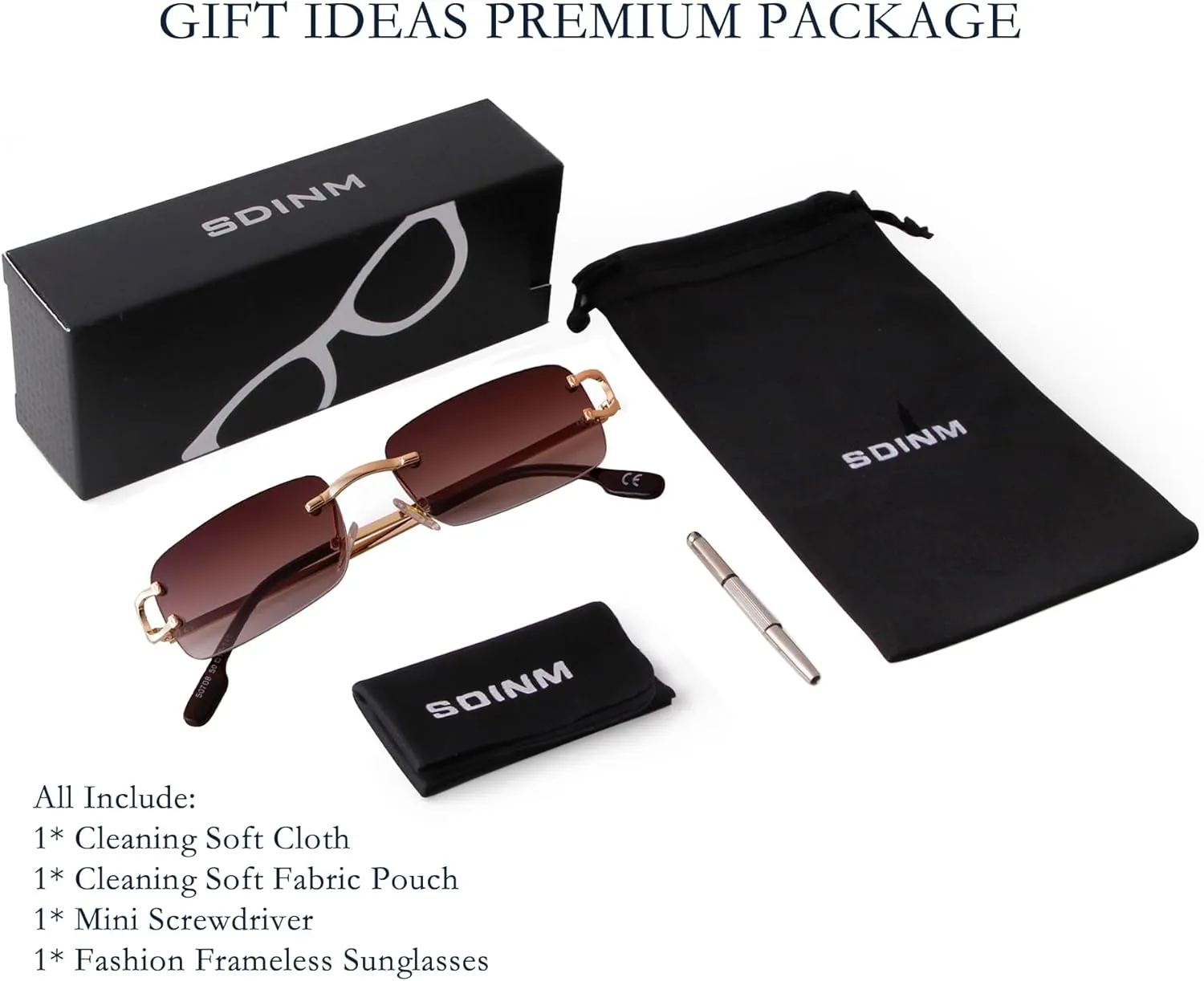SDINM Rimless Sunglasses for Men Women Fashion Small Narrow Rectangle Sun Glasses Shades 90s Eyewear