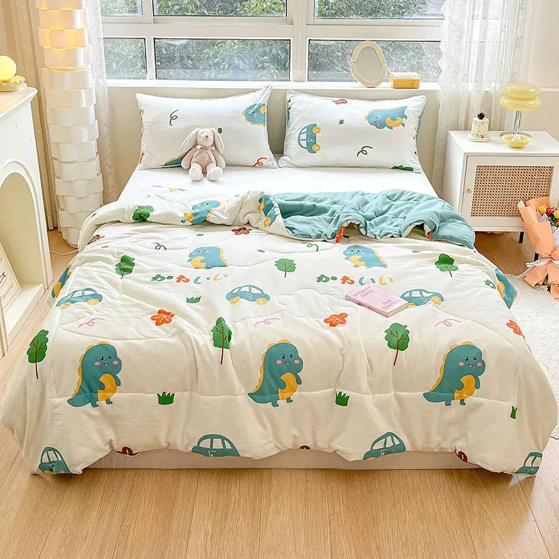 SINOTAO  -  Cute Dinosaur Quilts Summer Spring Breathable Polyester Cotton Twin Full Size Bed Blanket Soft Thin Boys Girls Home Textile