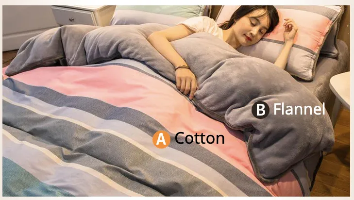 Thickened Warm Cotton and Flannel Quilt Cover Set of Four Single and Double Cotton Milk Flannel Blanket Set of Four