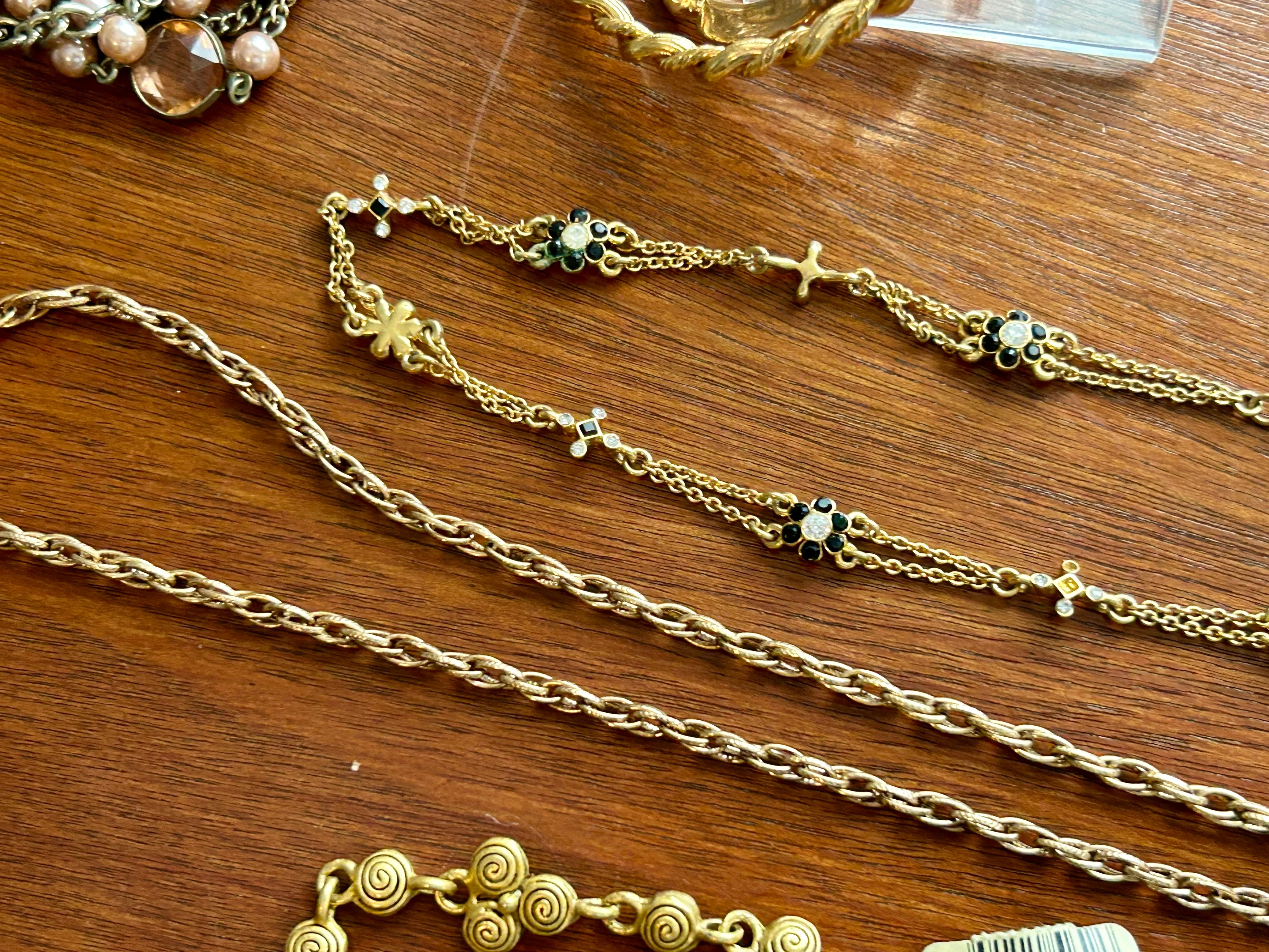 Vintage to Now Black Gold Tone Jewelry Lot Some Signed Flat Chains Bangles More