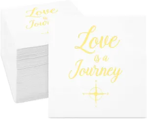 Wedding Cocktail Napkins, Love is a Journey, Gold Foil (5 x 5 In, 100 Pack)