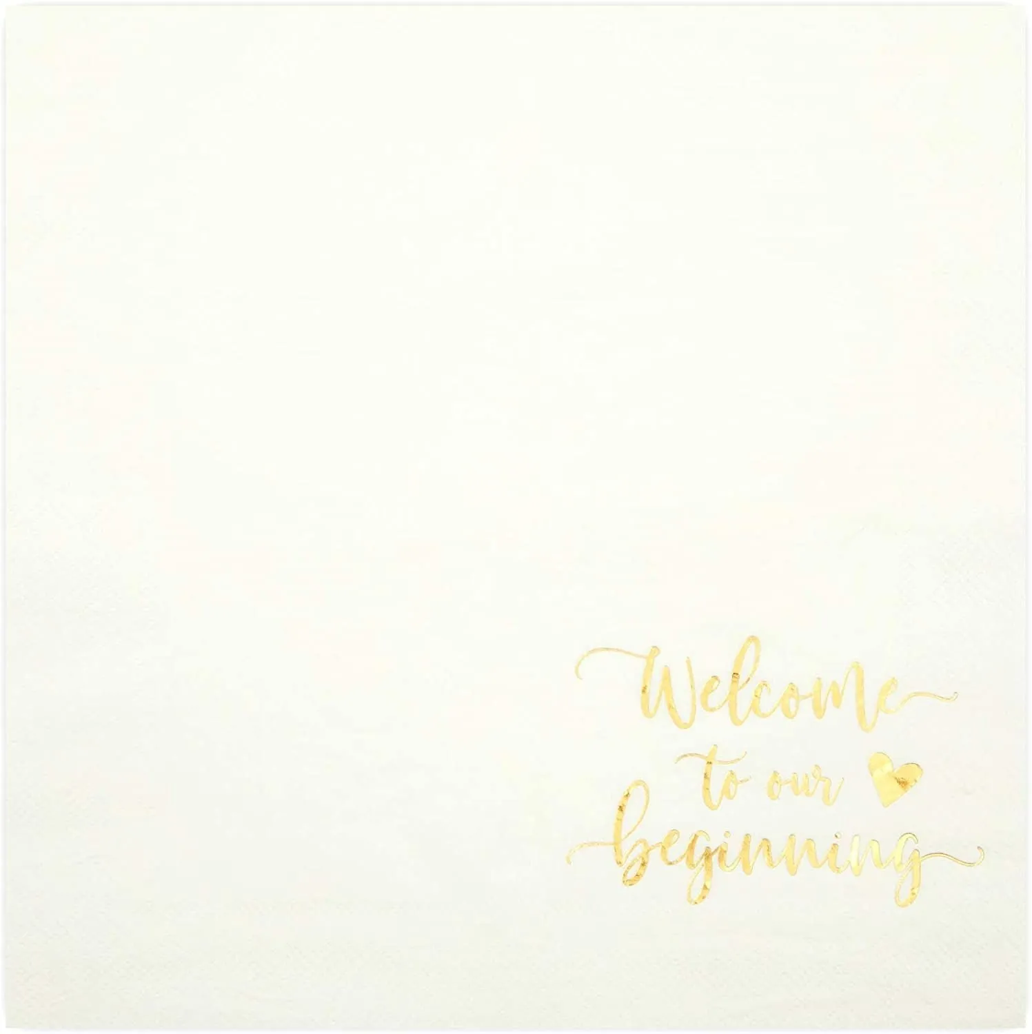 Wedding Cocktail Napkins, Welcome to our Beginning (White, 5 In, 100 Pack)