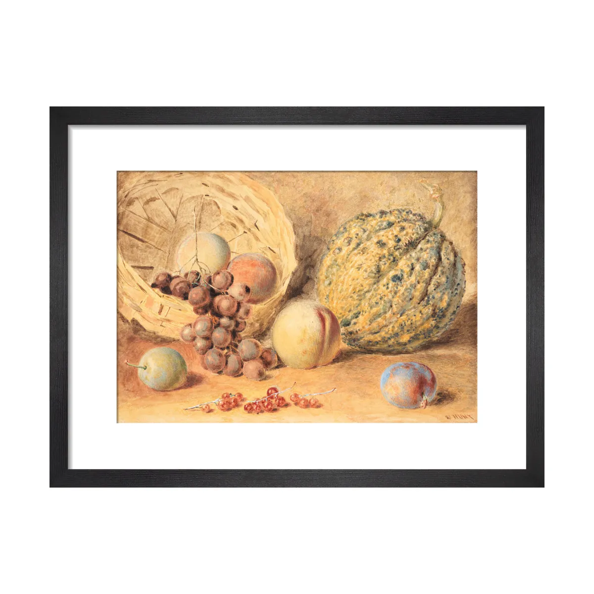 William Henry Hunt, Basket with melon, peaches, grapes and plums