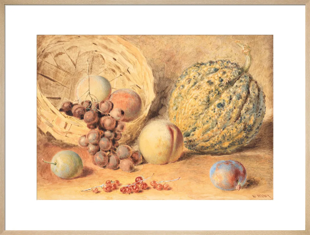 William Henry Hunt, Basket with melon, peaches, grapes and plums