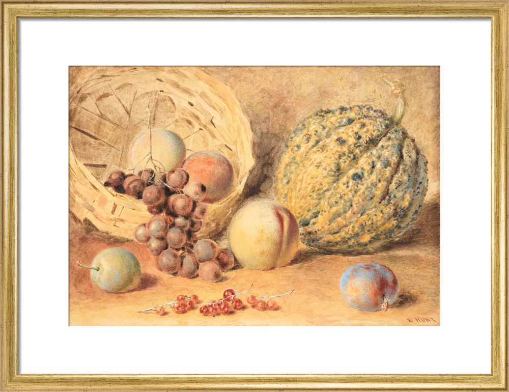 William Henry Hunt, Basket with melon, peaches, grapes and plums