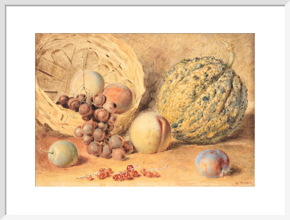 William Henry Hunt, Basket with melon, peaches, grapes and plums
