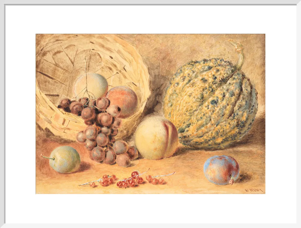 William Henry Hunt, Basket with melon, peaches, grapes and plums