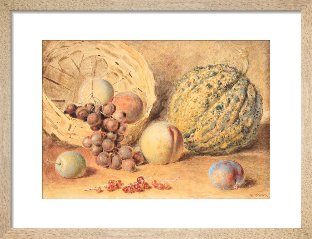 William Henry Hunt, Basket with melon, peaches, grapes and plums