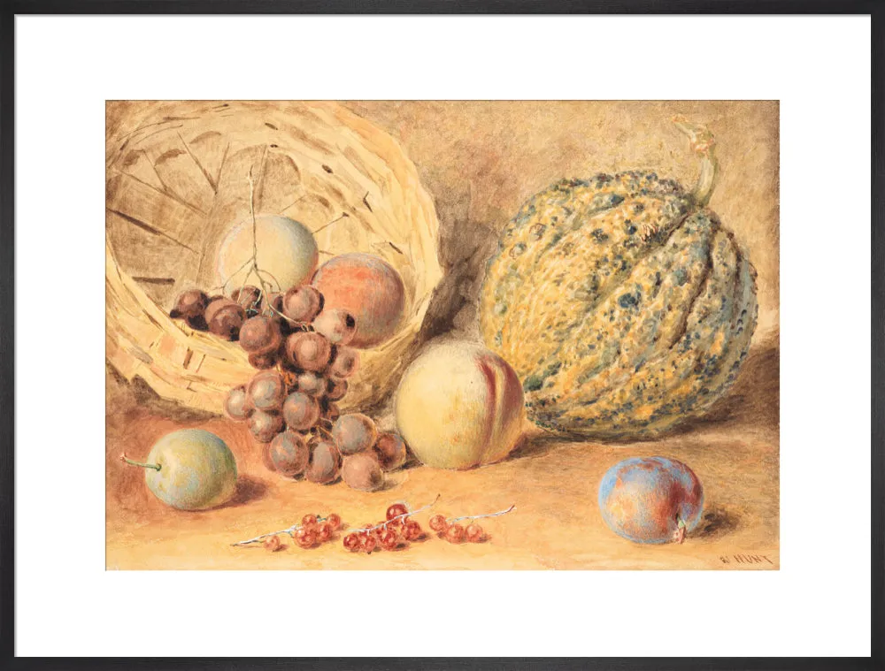 William Henry Hunt, Basket with melon, peaches, grapes and plums
