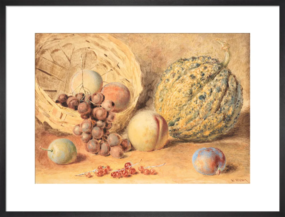 William Henry Hunt, Basket with melon, peaches, grapes and plums
