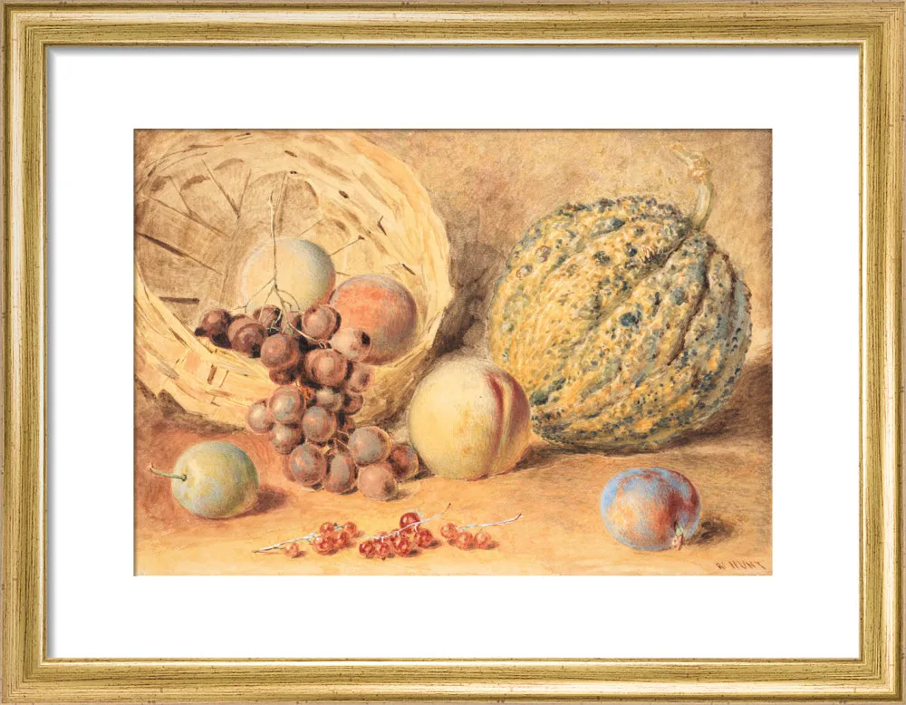 William Henry Hunt, Basket with melon, peaches, grapes and plums