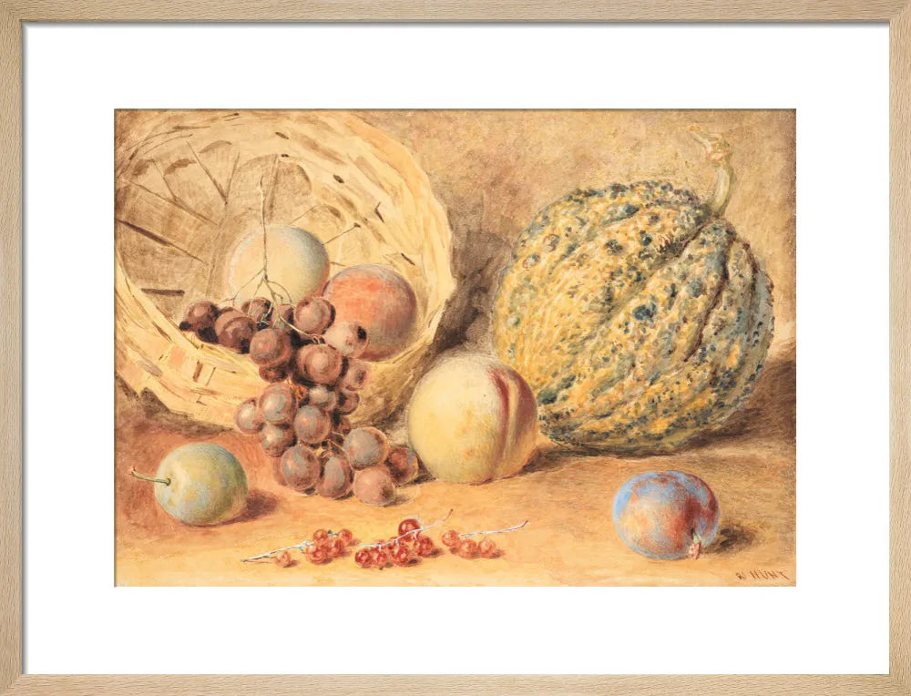 William Henry Hunt, Basket with melon, peaches, grapes and plums