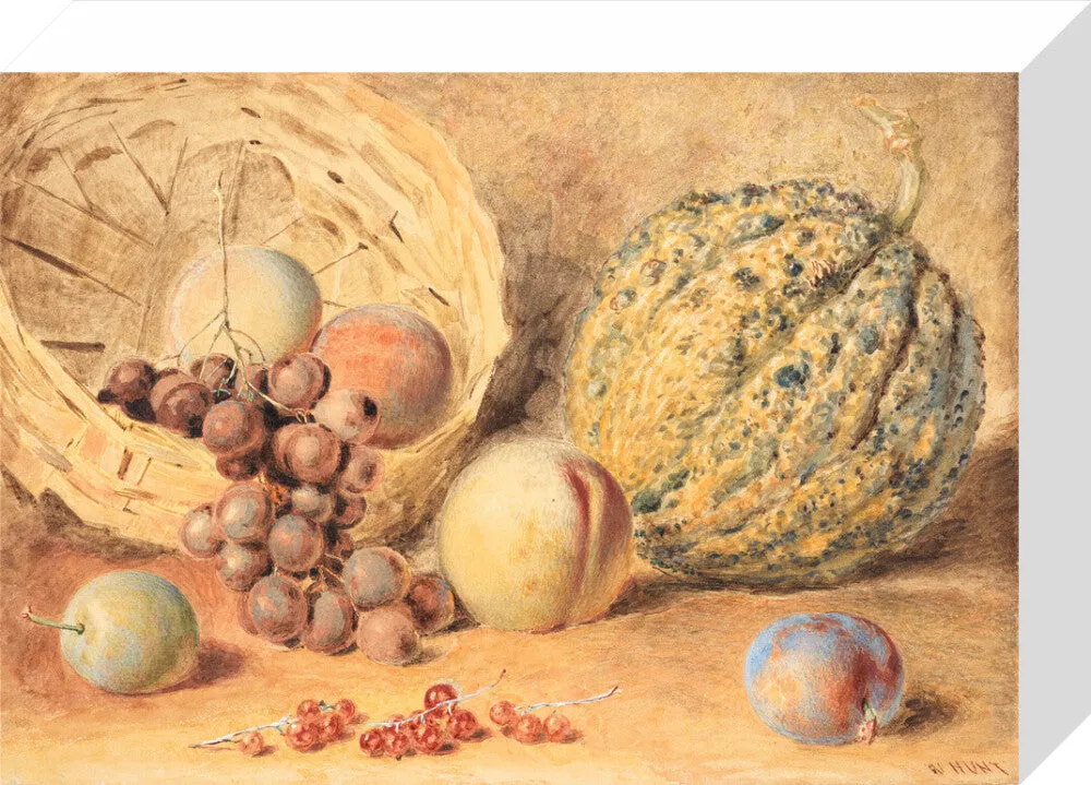 William Henry Hunt, Basket with melon, peaches, grapes and plums