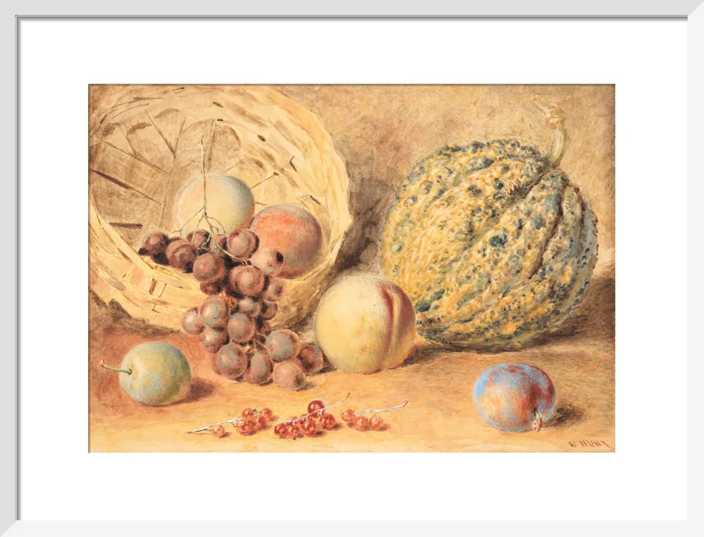 William Henry Hunt, Basket with melon, peaches, grapes and plums