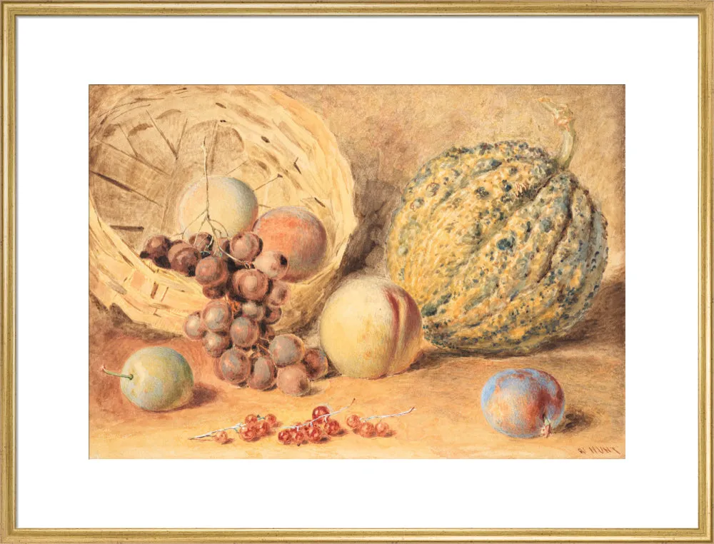William Henry Hunt, Basket with melon, peaches, grapes and plums
