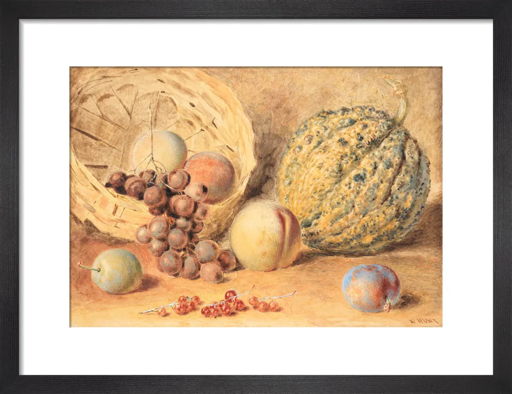 William Henry Hunt, Basket with melon, peaches, grapes and plums