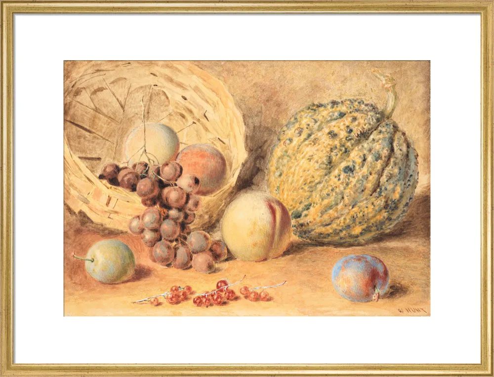 William Henry Hunt, Basket with melon, peaches, grapes and plums