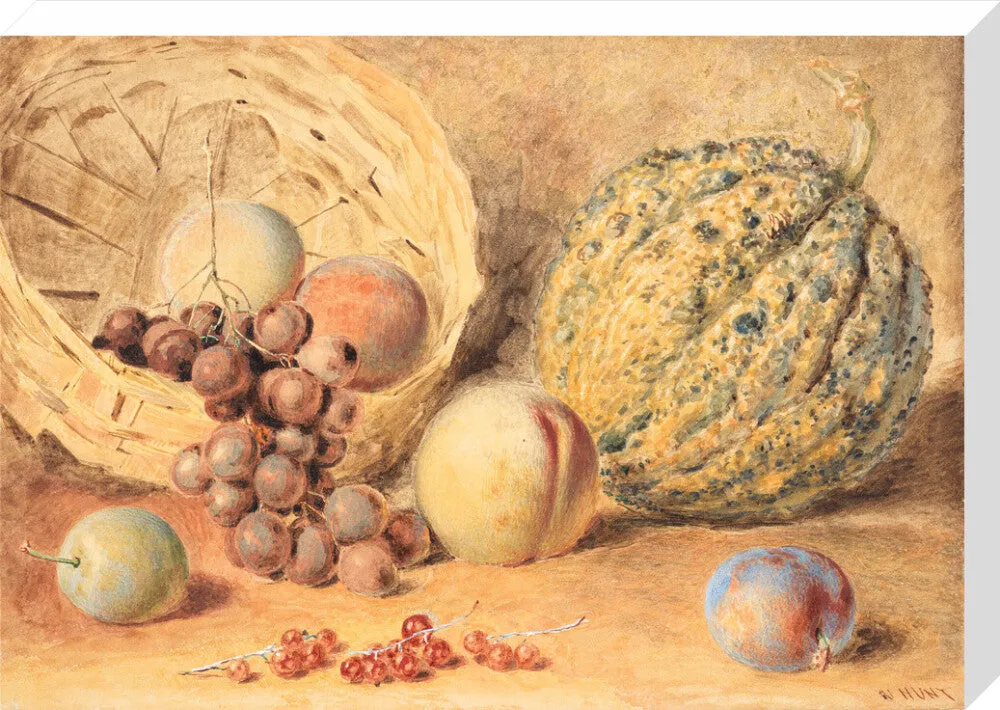 William Henry Hunt, Basket with melon, peaches, grapes and plums