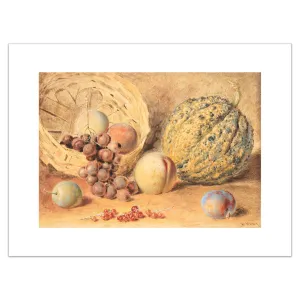 William Henry Hunt, Basket with melon, peaches, grapes and plums
