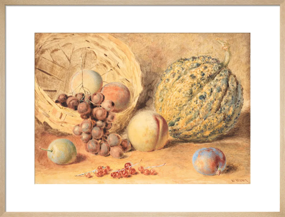 William Henry Hunt, Basket with melon, peaches, grapes and plums