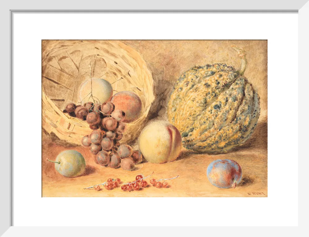 William Henry Hunt, Basket with melon, peaches, grapes and plums