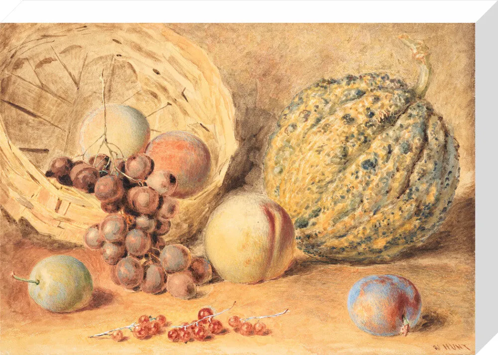 William Henry Hunt, Basket with melon, peaches, grapes and plums