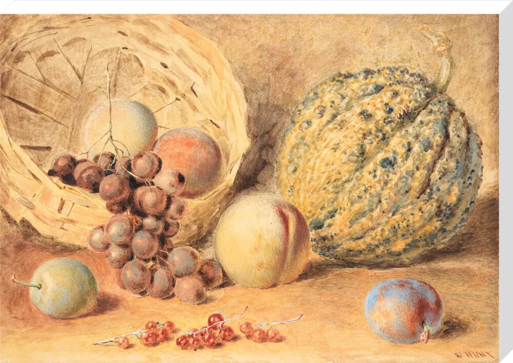 William Henry Hunt, Basket with melon, peaches, grapes and plums